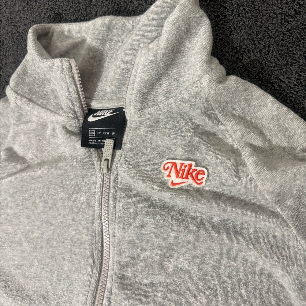 Nike Heather Gray Terry Cloth Zip-Up Jacket- Size XS - Picture 2 of 5